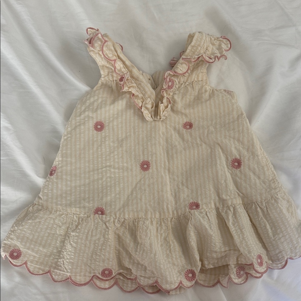 Girls' Cream and Pink Ruffle Tank Top